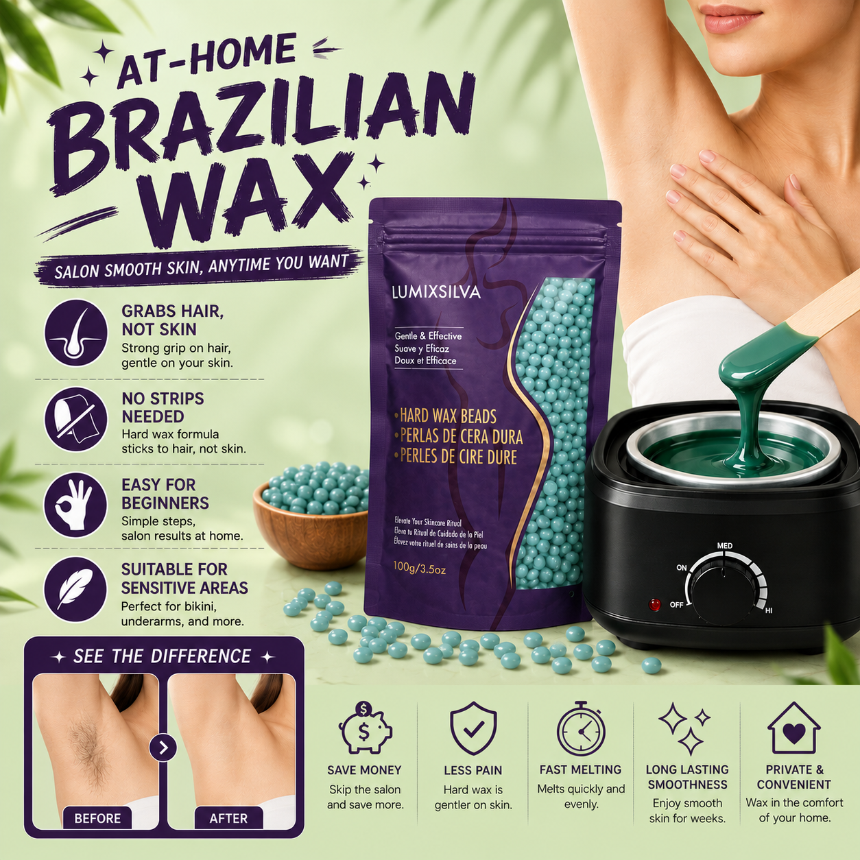 Tea Tree Hard Wax Beads for Brazilian & Bikini Waxing